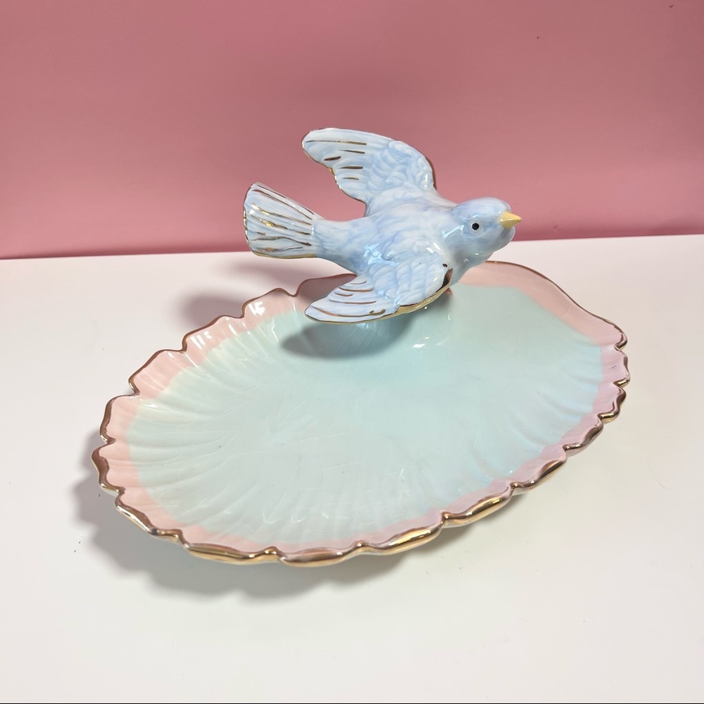 Vintage antique retro pastel bird tray platter dish